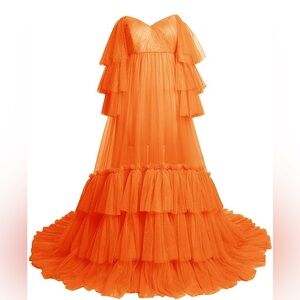 Retro fashion tulle ruffle maxi dress gown sheer nwt